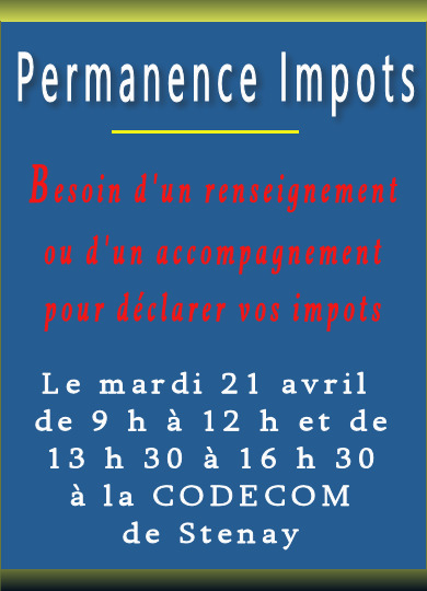 Permanence pour les impôts le mardi 21 avril à la codecom de Stenay